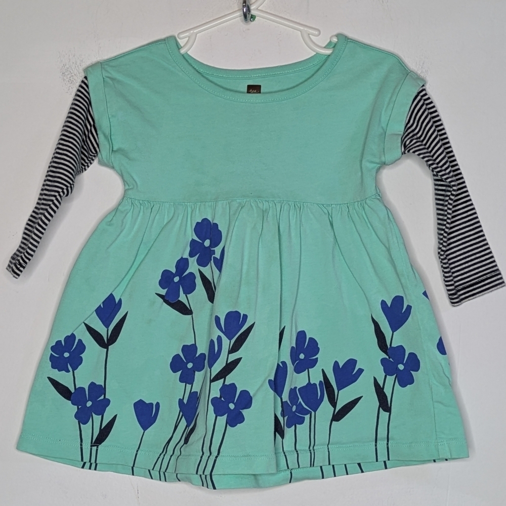 Tea Collection Green Blue Black Floral Dress 12-18Mo
